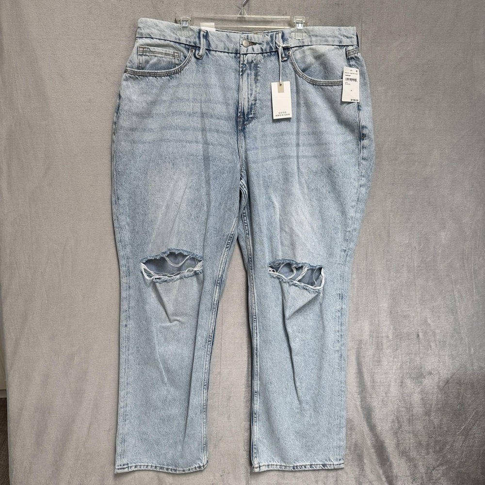Good American Good Petite 90s Jeans Womens 16P Light Blue Distressed NWT Y2K